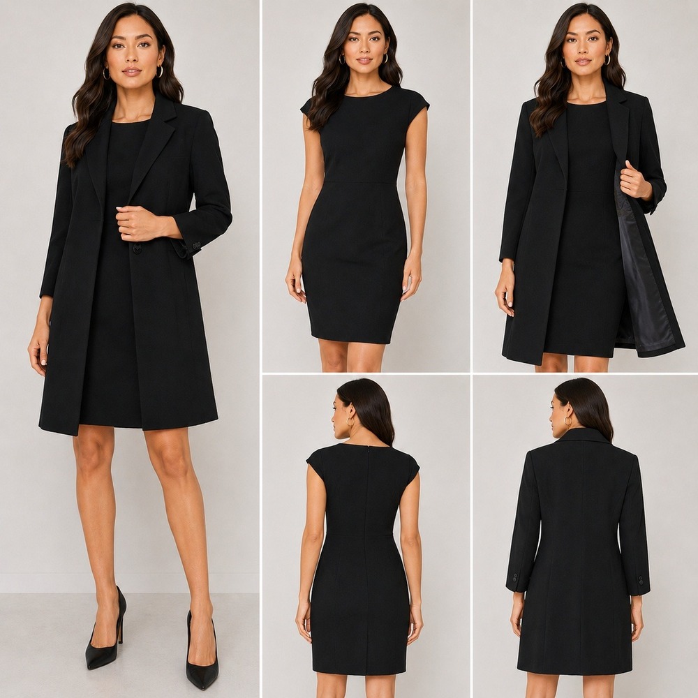 Max Mara Italy Black Wool Dress Coat 2 Piece Suit US 2 Vintage Designer